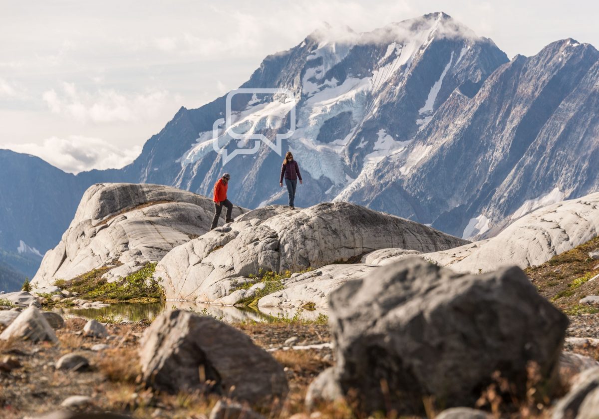 Hikers in alpine mountain setting